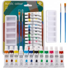 Coffret de 12 Peintures Acryliques 9ml Avec 2 Pinceaux et Palette